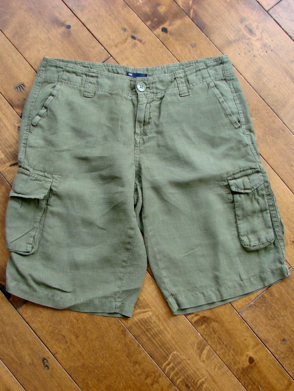 GAP Linen Cargo Shorts Bermuda Army Green Utility Lightweight Size 8